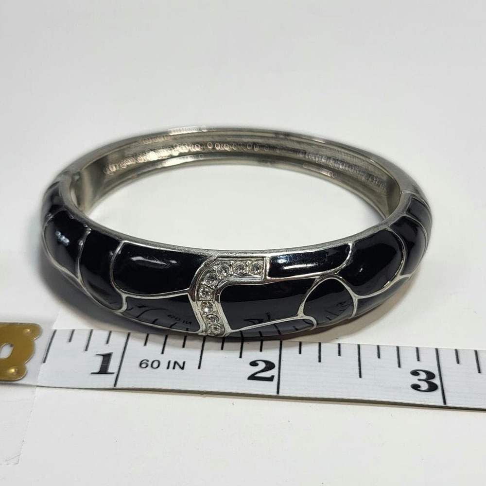 Lia Sophia Silver and Black Rhinestone Accent Bangle Hinged Bracelet - Picture 5 of 7